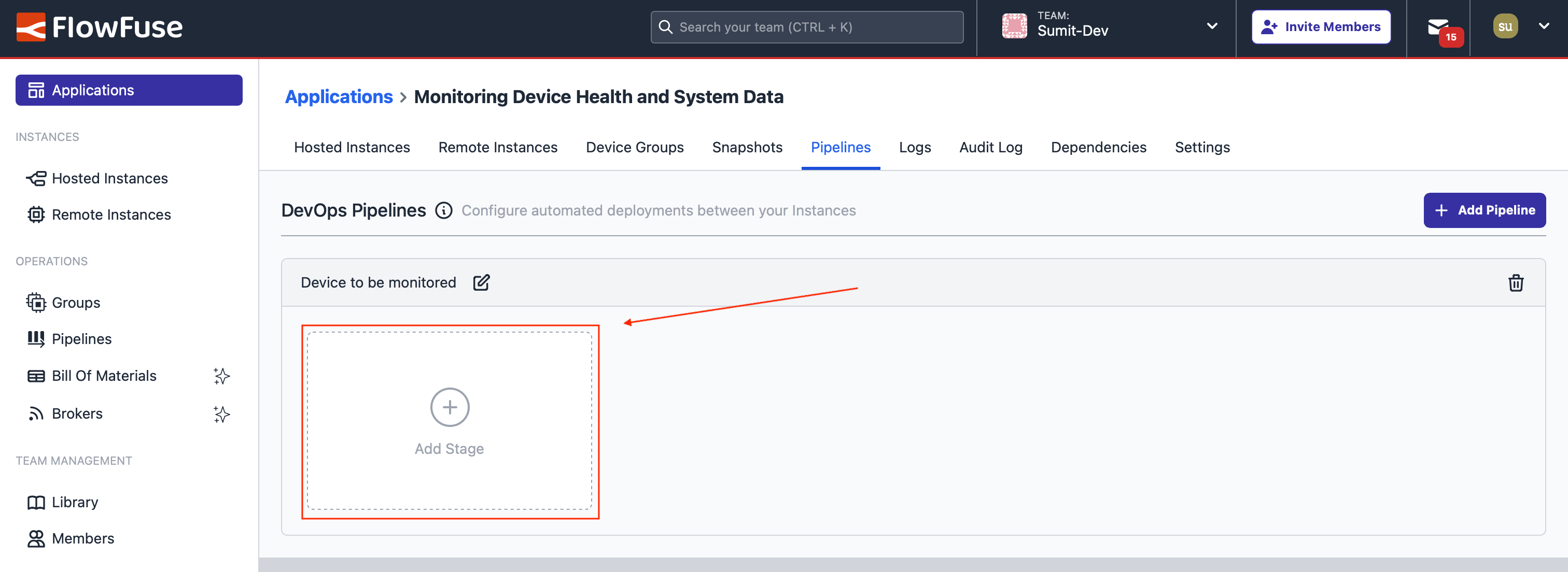 Image showing the button to add a stage.