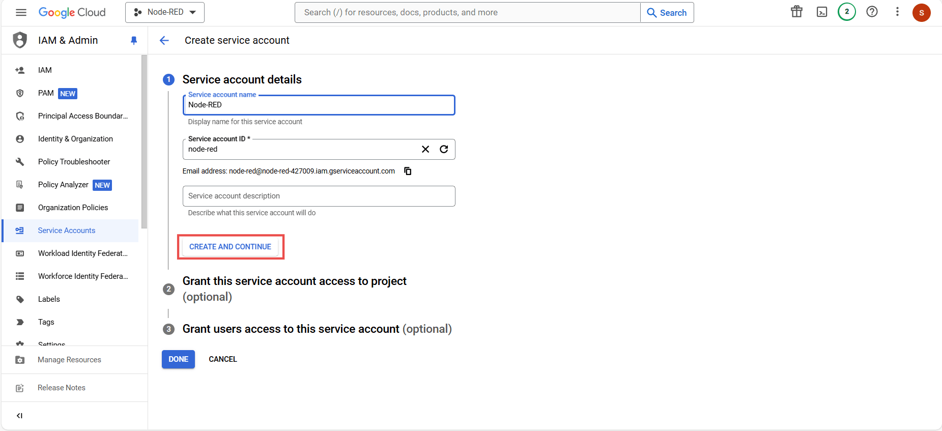 "Screenshot showing the 'Create' button"